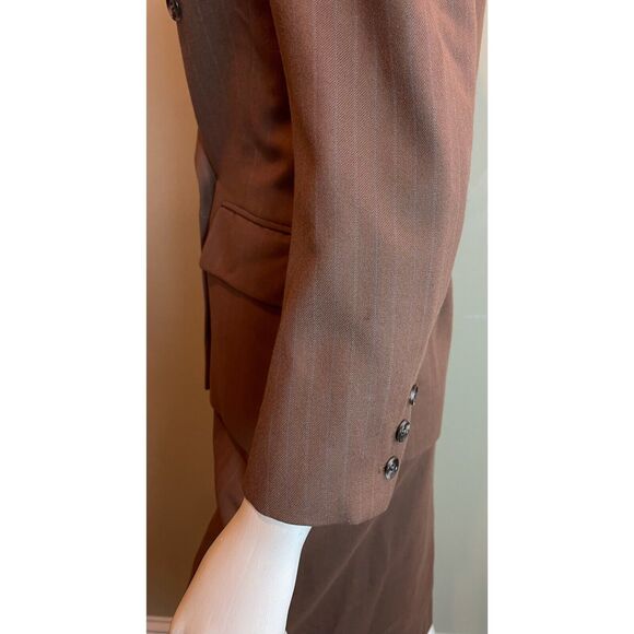 Saint Laurent Rive Gauche Suit Womens 34 XS Brown Double Breasted Blazer Skirt - Picture 10 of 12